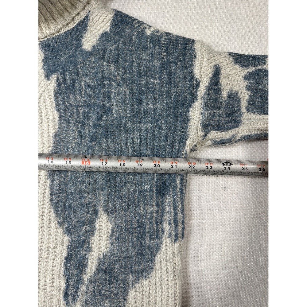 Pilcro Anthropologie Blue Cream Abstract Cable Knit Turtleneck Sweater Medium - Picture 8 of 9